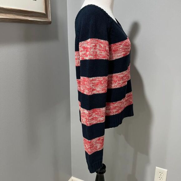 Y2K American Eagle Outfitters Blue Red Striped 100% Cotton Sweater Size Medium - Picture 3 of 8